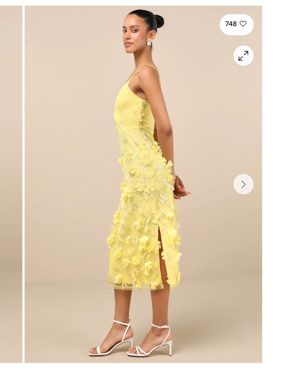 NWT Yellow 3D Floral Embroidered Midi Dress